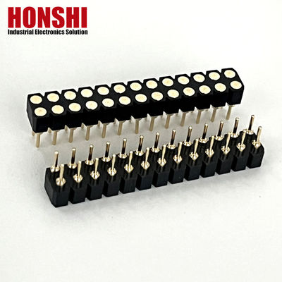 2.54mm PCB a doppia fila H3.0mm 7.4mm Legato in ottone rettilineo con connettore di testa femminile rotondo
