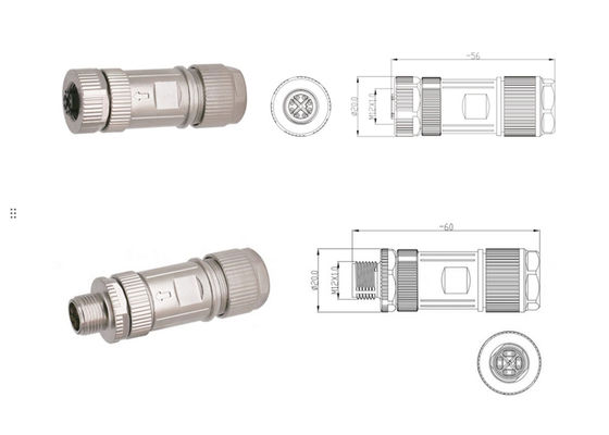 Connessione Ethernet a codice circolare M12 X Connessione a spina maschile femminile